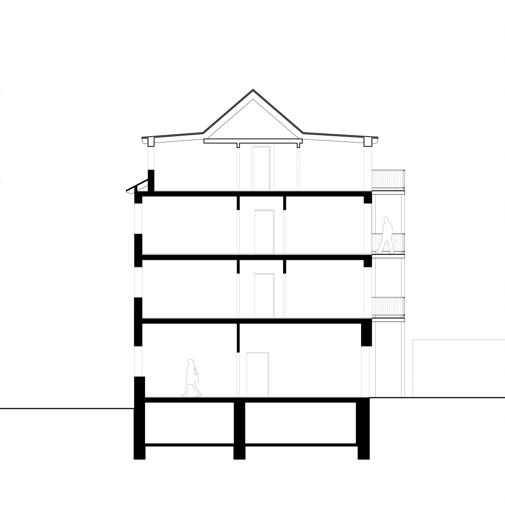 Hewitt-Architektur, Dominic Hewitt - Architekt, Mehrfamilienhaus Darmstadt Schnitt